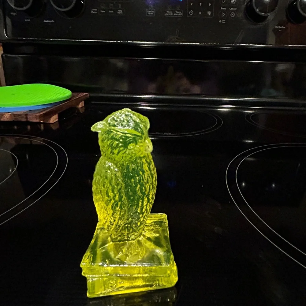 Degenhart Vaseline Glass Owl on Books